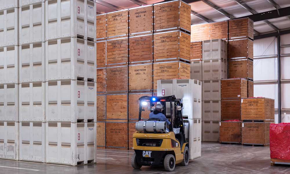 Forklift in warehouse